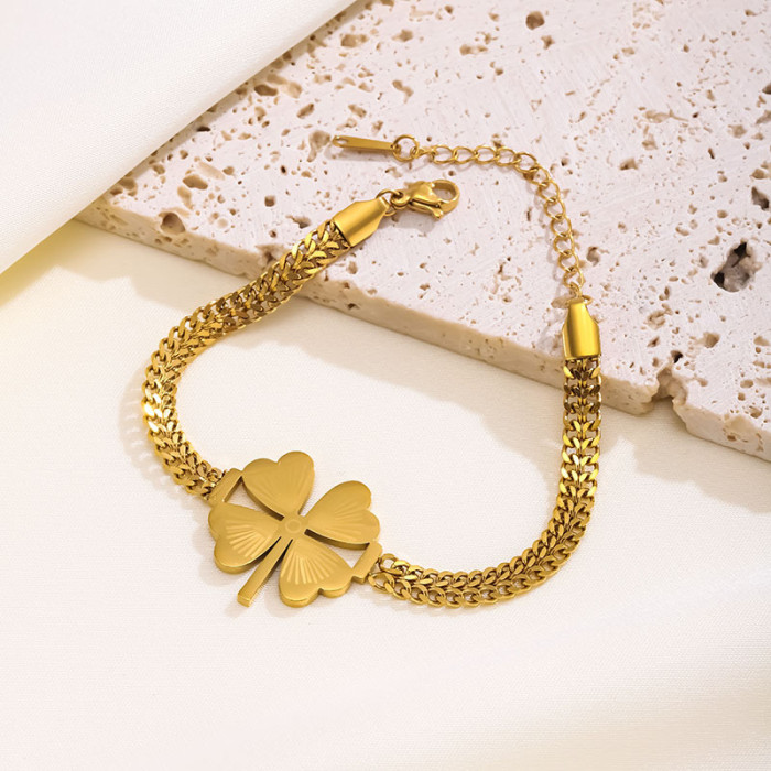 Wholesale Fashion Creative Personality Retro High Sense Clover Flower Titanium Steel Bracelet Female Jewelry