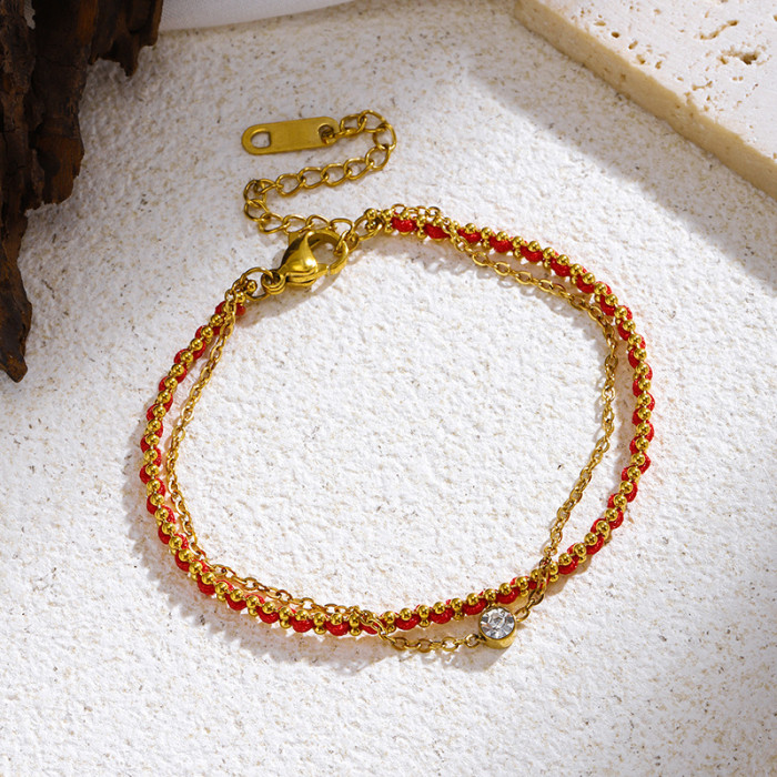 Light Luxury New Chinese Style Double Layer Single Diamond Red Rope Bracelet for Women Exquisite High-end Niche Personality Design Sense Hand Jewelry Accessories