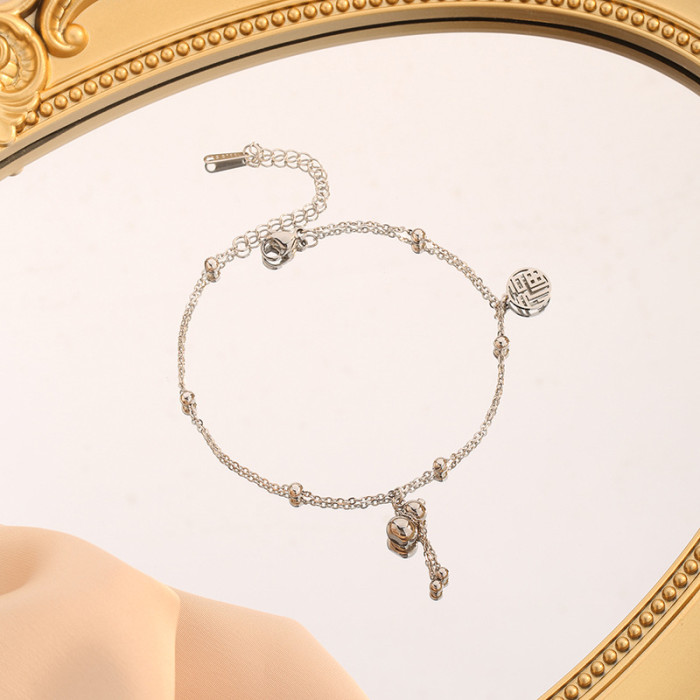 2024 Titanium Steel New High-End Lucky Gourd Anklet for Women, Niche Design with 'Fu' Character, Light Luxury Foot Chain