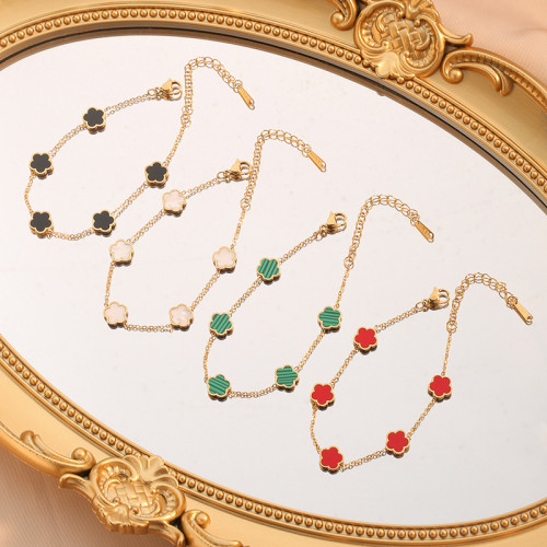 Cross-Border Hot Selling Five-Petal Flower Five-Leaf Clover Bracelet for Women, European and American Fashion Five-Leaf Flower Bracelet, Unique Simple Versatile Hand Jewelry