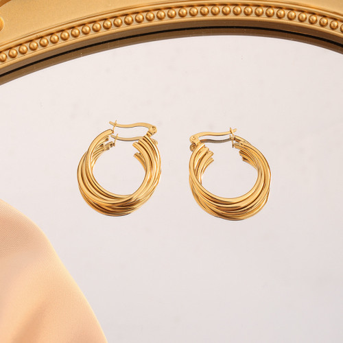 European and American Fashion Titanium Steel Retro Multi-Layer Hollow Stud Earrings Ins High Sense High-Key Dignified Geometric Earrings Female Wholesale