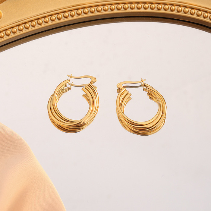 Fashion Titanium Steel Retro Multi-Layer Hollow Stud Earrings Ins High Sense High-Key Dignified Geometric Earrings Fe...