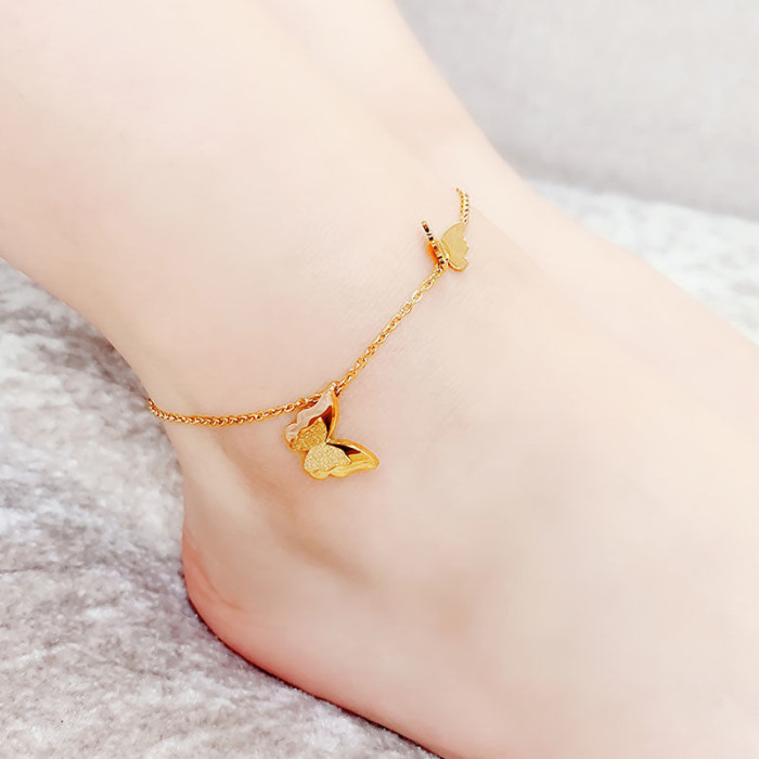 Live Broadcast Simple Niche Gourd Love Titanium Steel Anklet Ladies Beach Anklet Girls All-Match Jewelry Does Not Fade