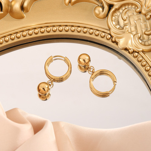 Autumn Winter Earrings for Women Korean Style Titanium Steel Round Bead Earrings Minimalist Hoop Small Ball Gold Bead Ear Cuffs Ear Drops Non-Fading