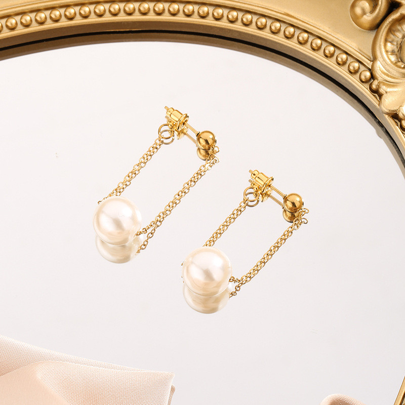 Simple Fashion Versatile Titanium Steel Earrings Small Pearl Ear Jewelry High-end Sense Stud Earrings New Trendy Women Korean Drop Earrings