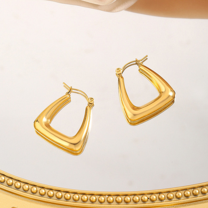Simple Internet Celebrity Hot Stainless Steel Earrings Geometric Trapezoid Hoop Titanium Steel Earrings Electroplated...