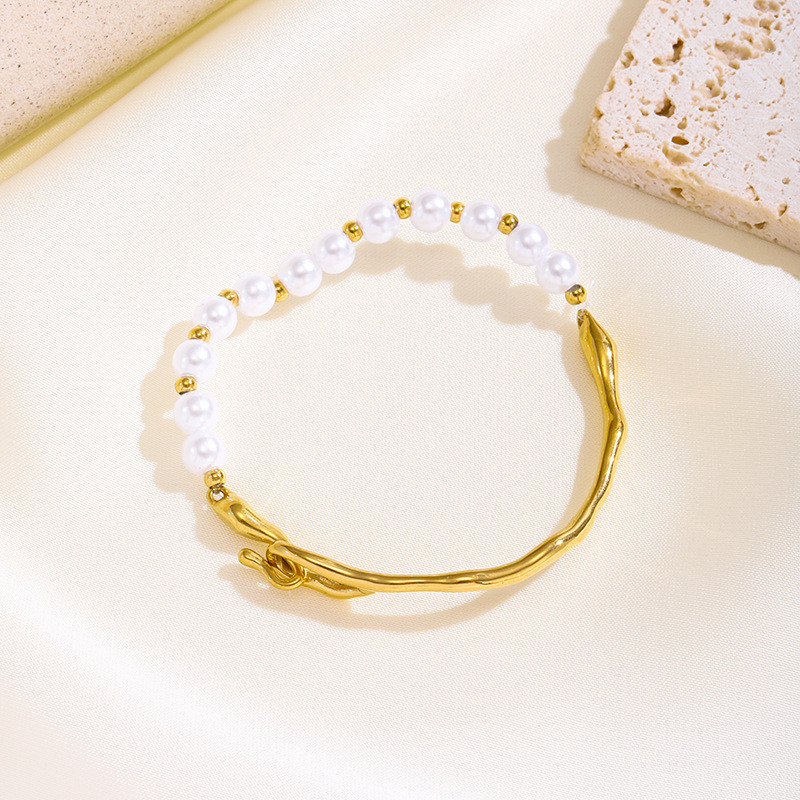 Freshwater Pearl Personality Geometric Titanium Steel Bracelet Fashionable Temperament Best Friend Chain Stylish Retro Style Non-Fading Jewelry