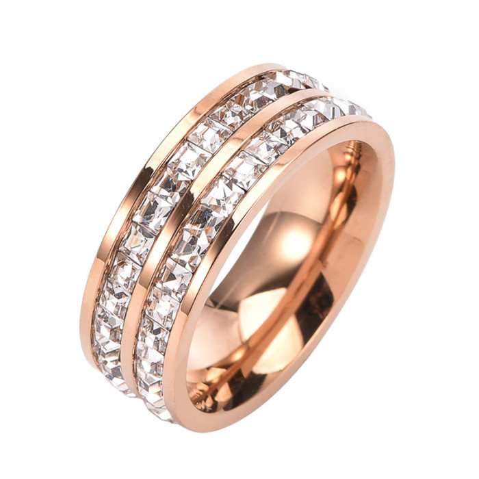 Light Luxury Fashion Ins High-End Feel Unisex Starry Sky Ring Single Double Circle Titanium Steel Non-Fading Stone-...