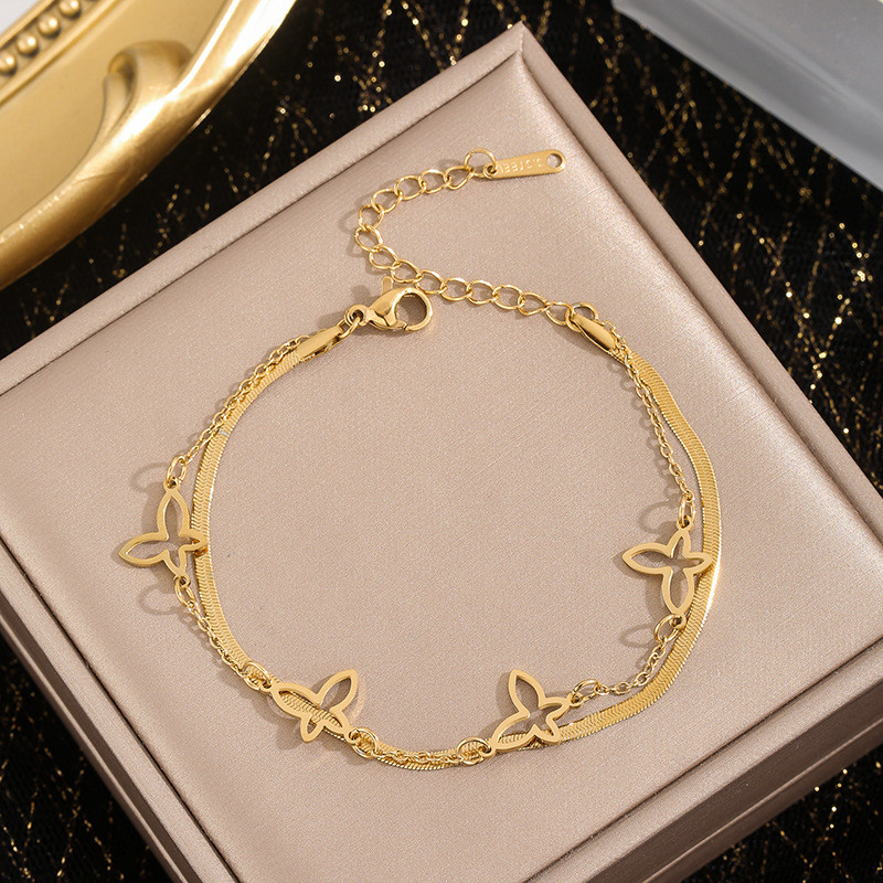 European and American Fashion Niche Design Multi-layer Irregular Stacked Chain Hollow Butterfly Accessories Titanium Steel Metal Anklet