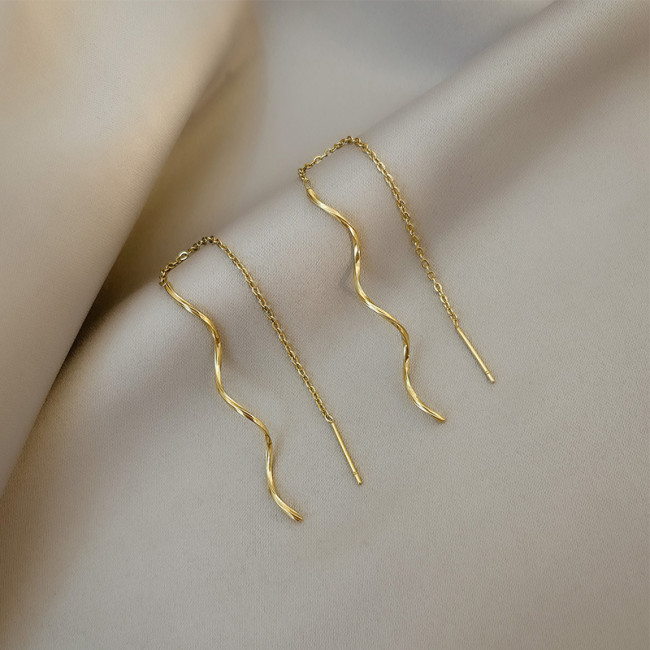 Wave Design Simple Plain Chain Earrings for Women, Face Slimming Long Tassel Earrings, Elegant Fashion Clear Student Earrings