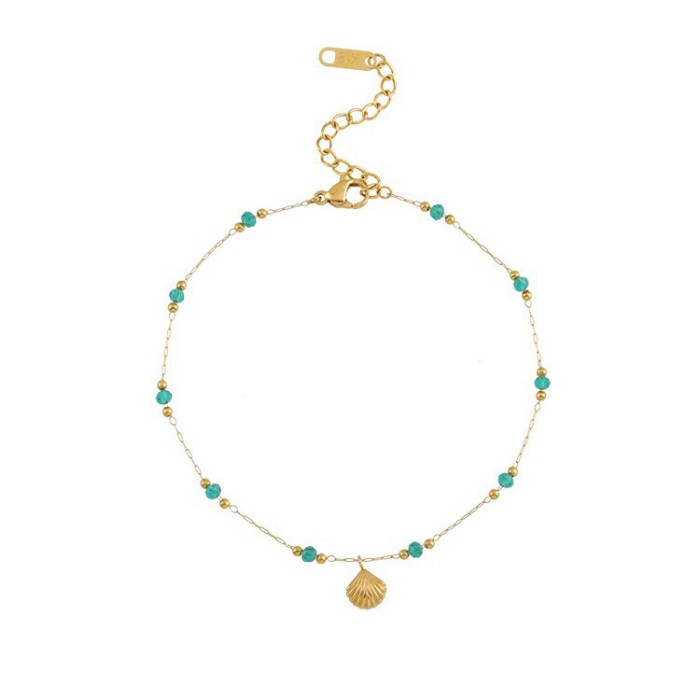 Shell Anklet for Women Trendy Niche Design Gold-Plated 2024 New Summer Titanium Steel Fashion Emerald Bead Foot Chain