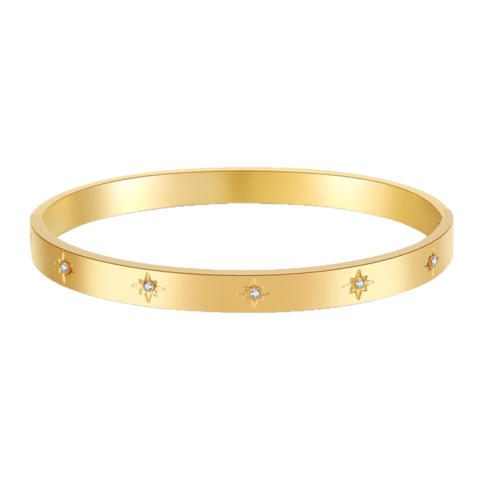 Hot-Selling Titanium Steel Clasp Bracelet for Women, Non-Fading, Elegant, Versatile, Personalized Zircon Inlaid Hexag...