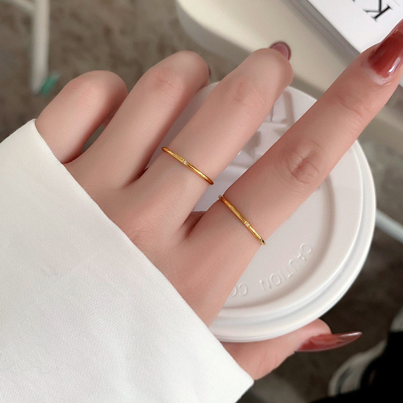 Japanese and Korean Simple Ultra-Fine Diamond Titanium Steel Ring Female Cold Special-Interest Design Index Finger Tail Ring Fashion Net Red Fashion Ornament