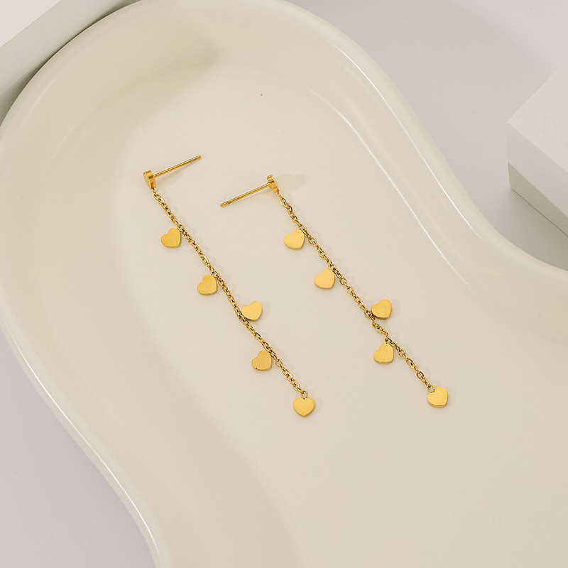Light Luxury Minimalist Heart Long Tassel Earrings Personality Fashion Niche Stud Earrings Ear Thread Non-Fading Face Slimming