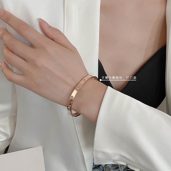 Korean Version Fashion Versatile Kajia Titanium Steel Fully Stone-Set Bracelet for Women Open Minimalist Style Internet...