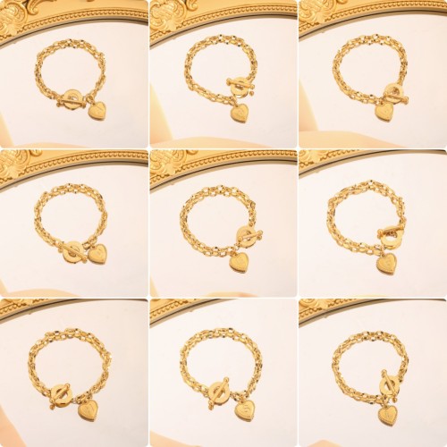 European and American Cross-Border Hot Sale 26 English Letters Heart Titanium Steel Bracelet for Women, Personalized Versatile OT Buckle Trendy Bracelet