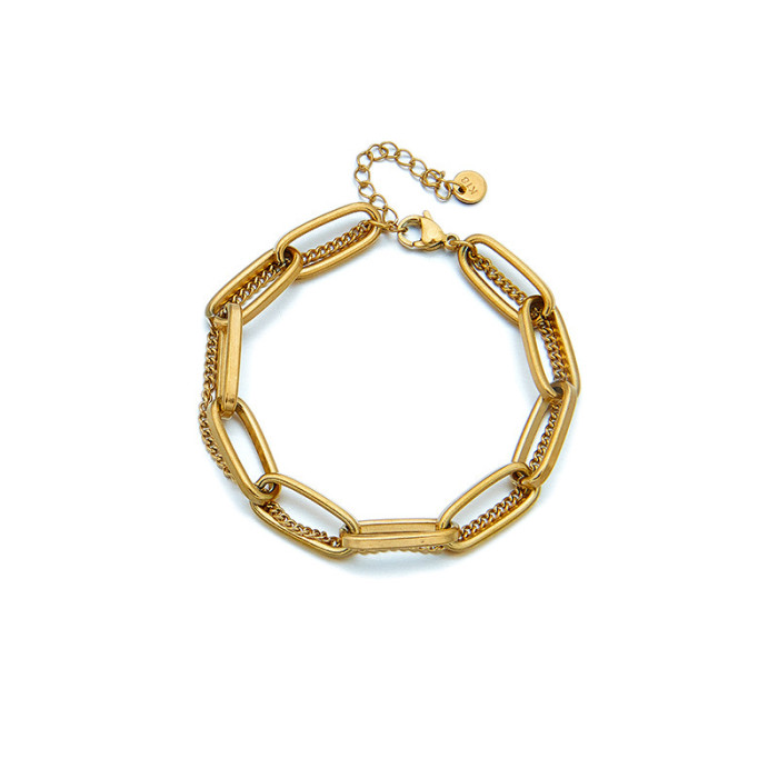 Thick Chain Double-Layer Bracelet for Women Titanium Steel 18K Gold Plated Anti-Fade Fashionable Elegant Jewelry, Nec...