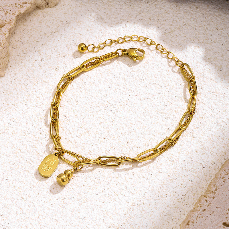 2025 New Cross-Border Jewelry Hot-Selling Double-Layer Gourd Lucky Bracelet for Women, Non-Fading, Fashionable, Simple, New Chinese Style
