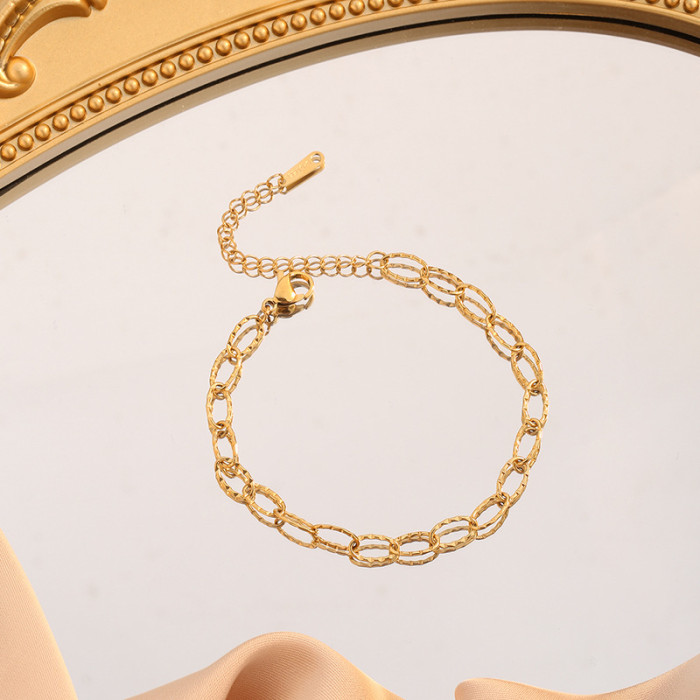Japanese and Korean Mori Style Embossed Bracelet for Women, Titanium Steel with 18K Gold Plating, Light Luxury Ins Ni...