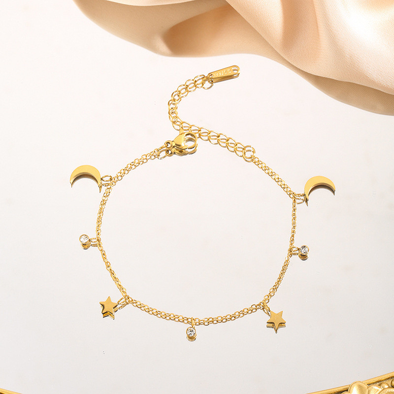 Korean Version Simple Star Moon Bracelet for Women Titanium Steel Versatile Jewelry Goddess Day Gift Personalized Non-Fading Bracelet