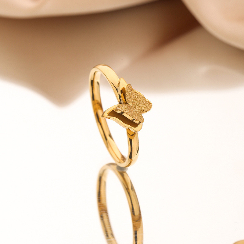 Japanese and Korean Style Simple Titanium Steel Ring for Women Butterfly Matte Tail Ring New Fashion Romantic Women Stainless Steel Jewelry Wholesale