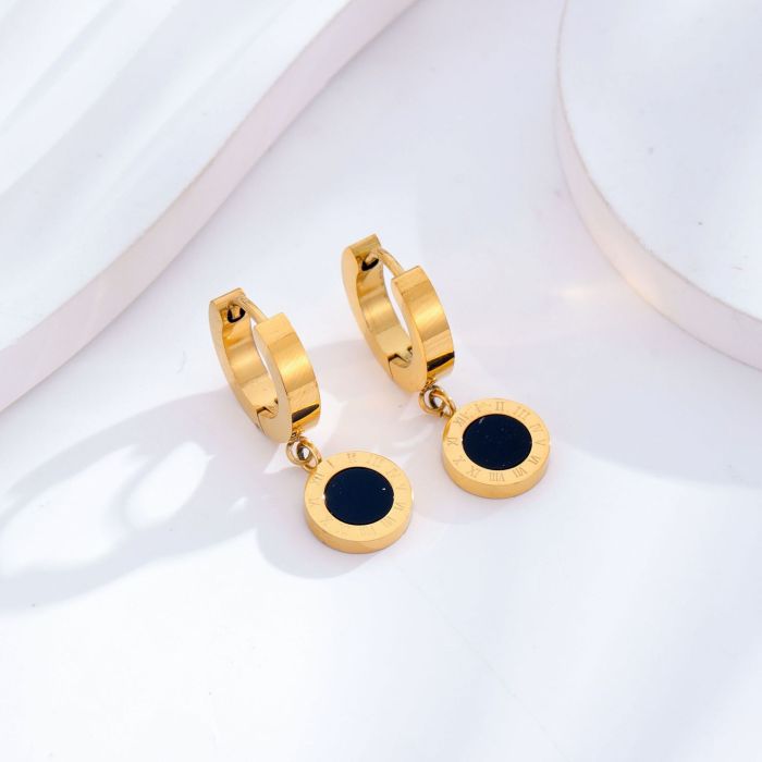 Hot Selling Titanium Steel Earrings Roman Numeral Symbol Ear Clips Simple Fashion Commuting Round Pendant Earrings
