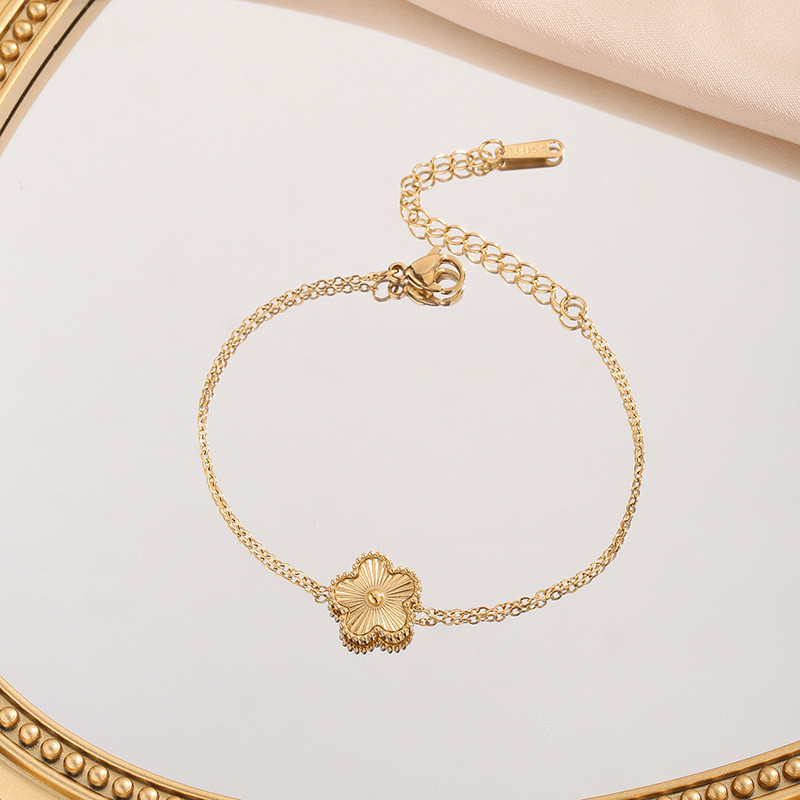 Cross-Border Fashion Laser Five-Leaf Flower Titanium Steel Bracelet for Women Versatile High-End Fashion 18K Non-Fading Jewelry Wholesale