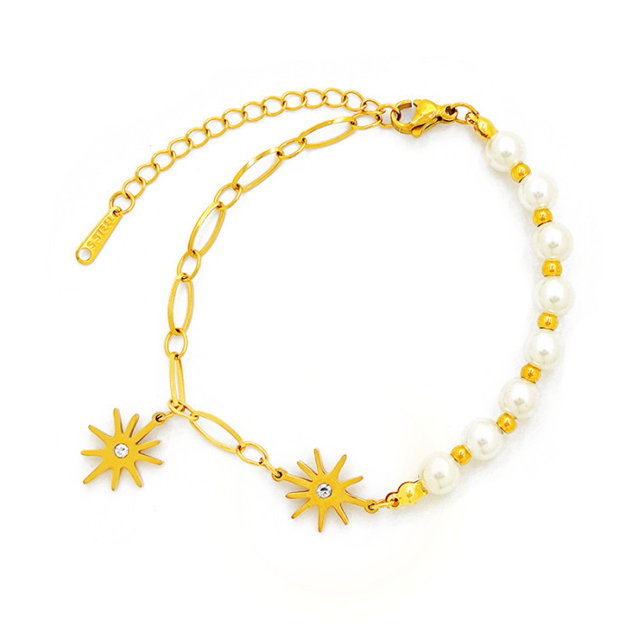 Korean Version Niche Design Titanium Steel Star Pearl Bracelet for Women Vintage Ins Bracelet Internet Celebrity Trendy Jewelry Wholesale