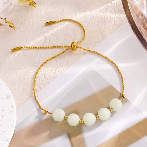 Chinese Style Hetian Jade Bead Bracelet for Women, Versatile, Niche, High-End, Light Luxury, Exquisite Titanium Steel Design Jewelry