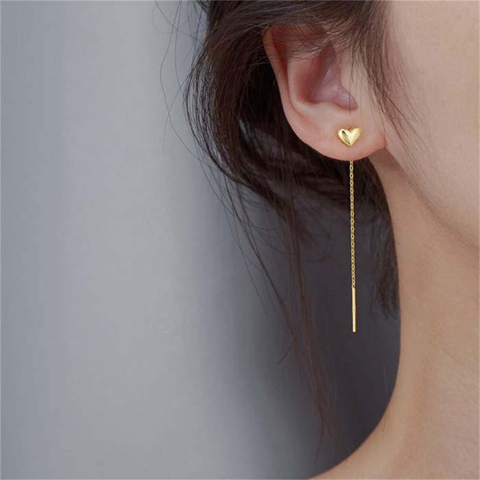 Love Heart 18K Gold Titanium Steel Hanging Earrings Women's Non-Fading Long Elegant Earrings Earrings Trendy Face Sli...