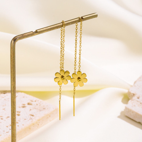 Japanese and Korean Simple Earrings Titanium Steel Non-Fading Stud Earrings Small Daisy Ear Thread Korean Style Elegant Minimalist Trendy Earrings