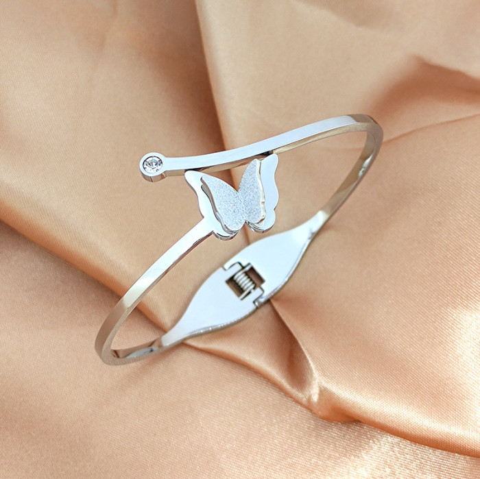 Japanese and Korean 18K Rose Gold Matte Butterfly Bracelet for Women Titanium Steel Non-Fading Simple Adjustable Open Bracelet