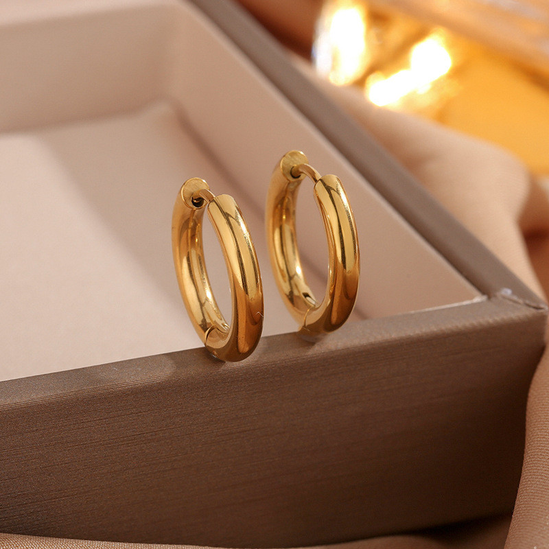 French Style New Cross-Border Simple Niche Design High-End Light Luxury Titanium Steel Gold-Plated Circle Earrings Personality Jewelry for Women