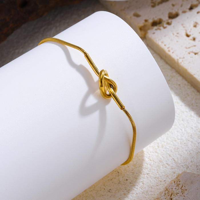 New Titanium Steel Knotted Bracelet Handmade Knotted Mother's Day Gift Round Snake Chain Gold Plated Color Retention...