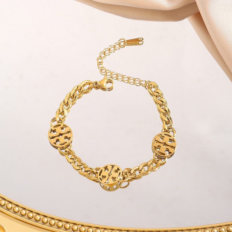 European and American Fashion Titanium Steel Simple Elegant Round Hollow Logo Bracelet Trendy Light Luxury Niche Design Versatile Jewelry