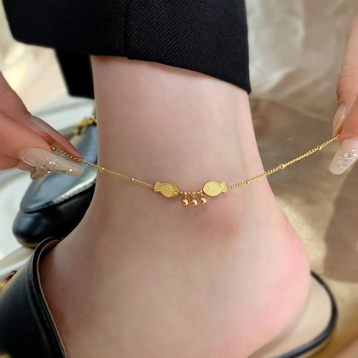 Ruyu De Shui Three Lives Three Worlds Titanium Steel Fortune Bead Anklet Bead Foot Chain for Women New Non-Fading Nat...