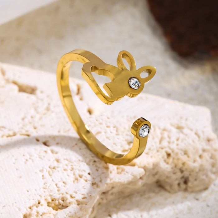 Stainless Steel Open Ring 18K Gold Plated Light Luxury High-End Imitation Pearl Geometric Heart Ring