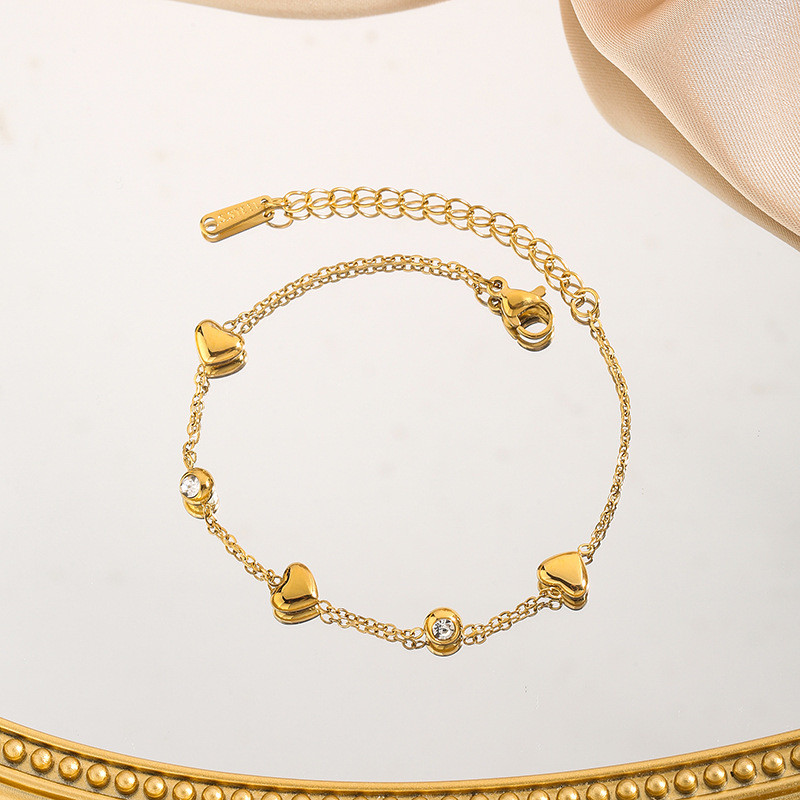 Korean Style Jewelry Wholesale Fashion Simple Zircon Accessories Niche Light Luxury Heart Jewelry Versatile Titanium Steel Bracelet for Women