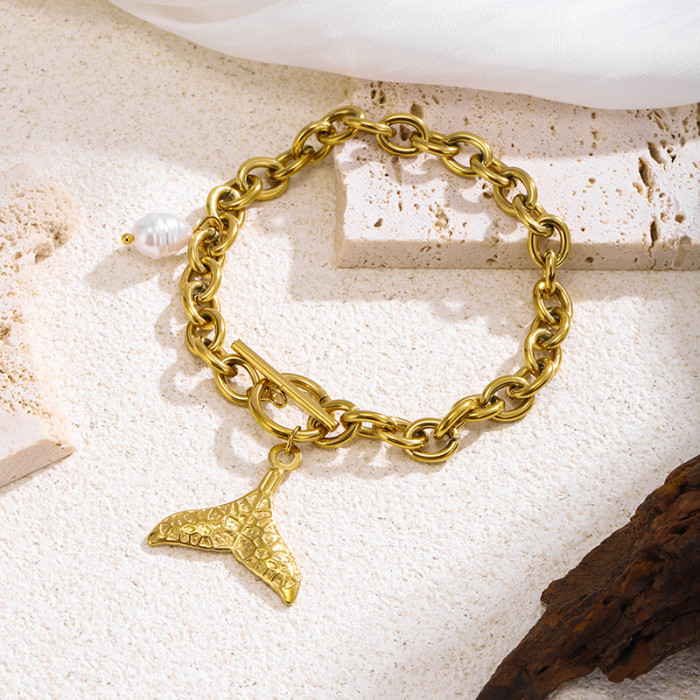 INS Summer Ocean Bracelet 18K Gold Stainless Steel Starfish Shell Conch Bracelet Stainless Steel Bracelet