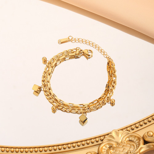 Broken Silver Several Liang Fashion Eight Directions Bring Wealth Double Layer Titanium Steel Bracelet for Women Versatile Elegant High-end Feel Best Friend Light Luxury Jewelry