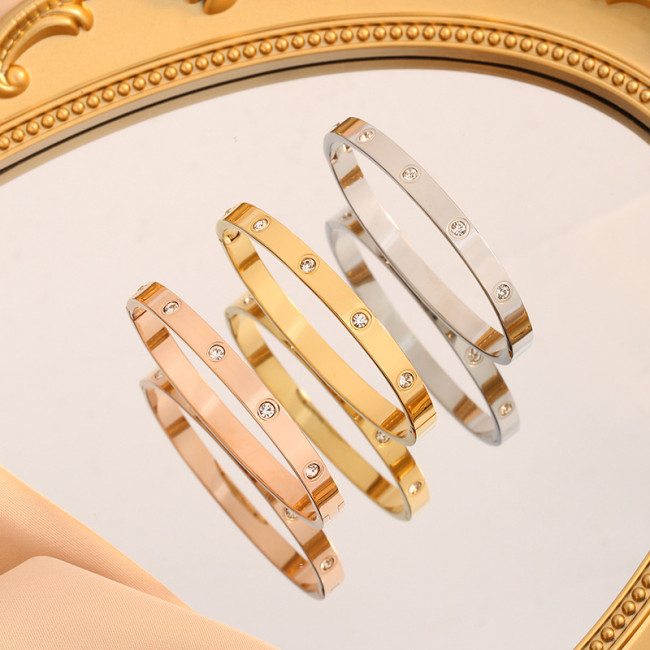 Korean Version Fashion Versatile Kajia Titanium Steel Fully Stone-Set Bracelet for Women Open Minimalist Style Internet...