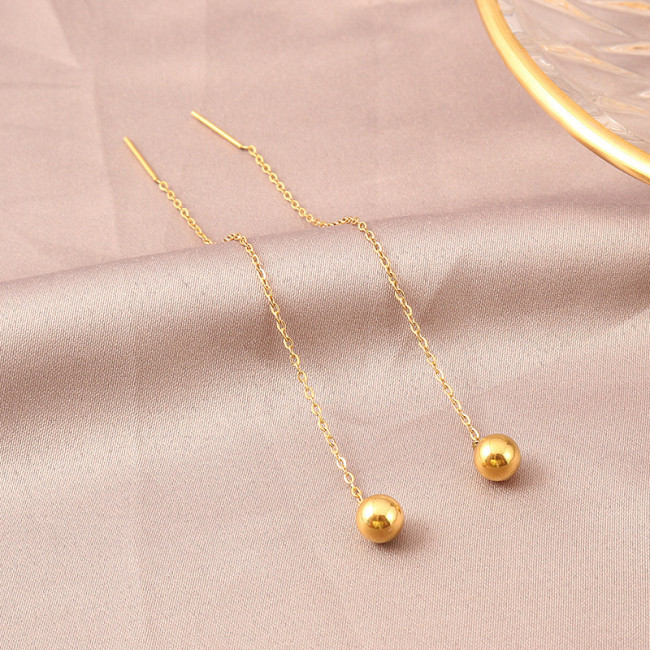 Titanium Steel 18K Gold Bead Stud Earrings for Women, Elegant Korean Simple Earrings, Internet Celebrity Long Earrings, Ear Studs, Ear Jewelry, Earrings