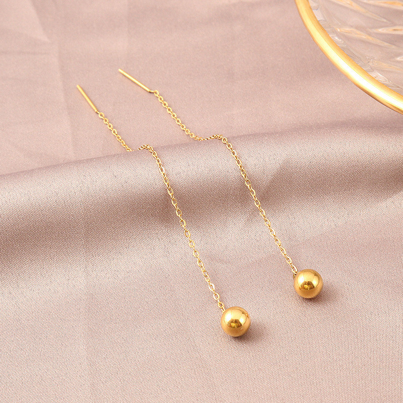 Titanium Steel 18K Gold Bead Stud Earrings for Women, Elegant Korean Simple Earrings, Internet Celebrity Long Earrings, Ear Studs, Ear Jewelry, Earrings