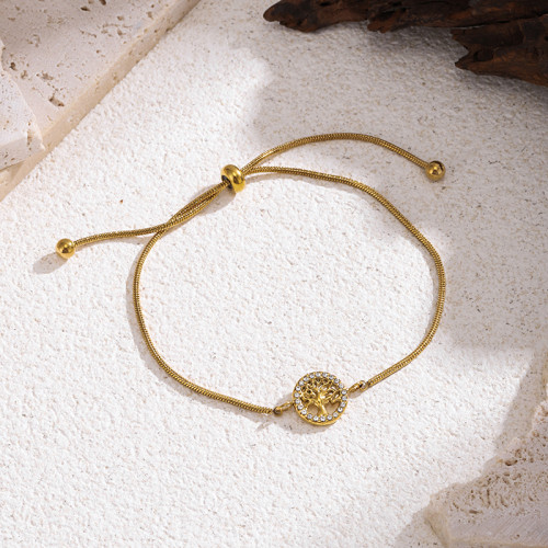 Best Seller in Europe and America Titanium Steel Bracelet Lucky Tree Chain Women's Diamond-Embedded Retractable Pull-out Fashion All-Match Bracelet Wholesale