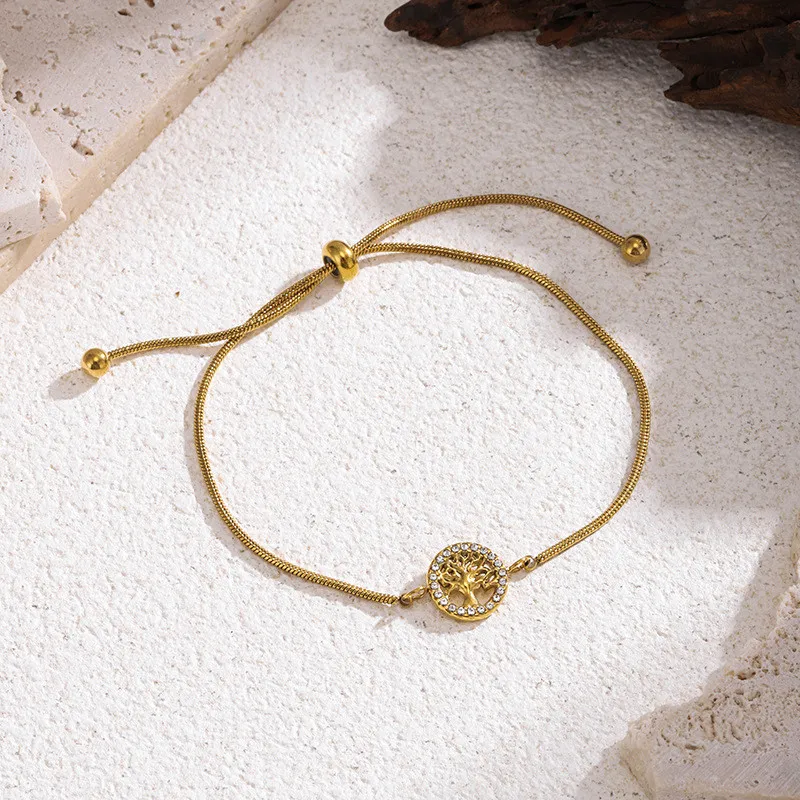 Best Seller in Europe and America Titanium Steel Bracelet Lucky Tree Chain Women's Diamond-Embedded Retractable Pull-out Fashion All-Match Bracelet Wholesale