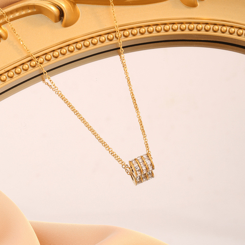 Cross-Border Hot-Selling Small Waist Roller Titanium Steel Clavicle Chain Elegant Fashionable Temperament Light Luxury Niche Bracelet Ring Set