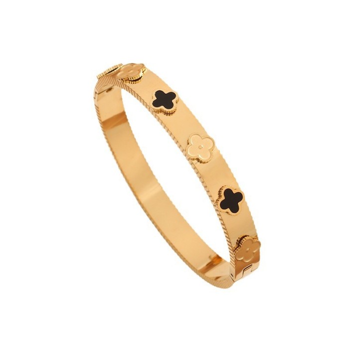 Trade New Fashion Flower Stainless Steel Bracelet for Women High-End Three-Dimensional Mother-of-Pearl Four-Leaf Clov...