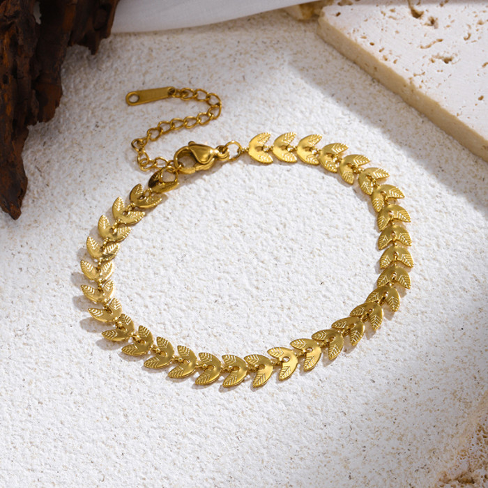 Minimalist Niche Hot-Selling Titanium Steel Bracelet Light Luxury Versatile Stainless Steel 18K Gold Plated Leaf Fish...
