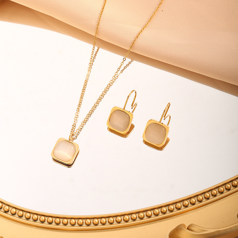 French INS Minimalist Style Elegant Accessories Geometric Square Resin Design Pendant Titanium Steel Jewelry Set