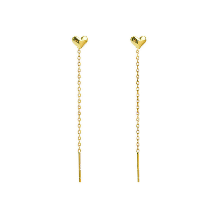 Love Heart 18K Gold Titanium Steel Hanging Earrings Women's Non-Fading Long Elegant Earrings Earrings Trendy Face Sli...